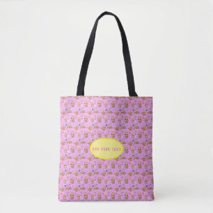 Funny Sloth Pink Floral Pattern Text hinzufügen Tasche