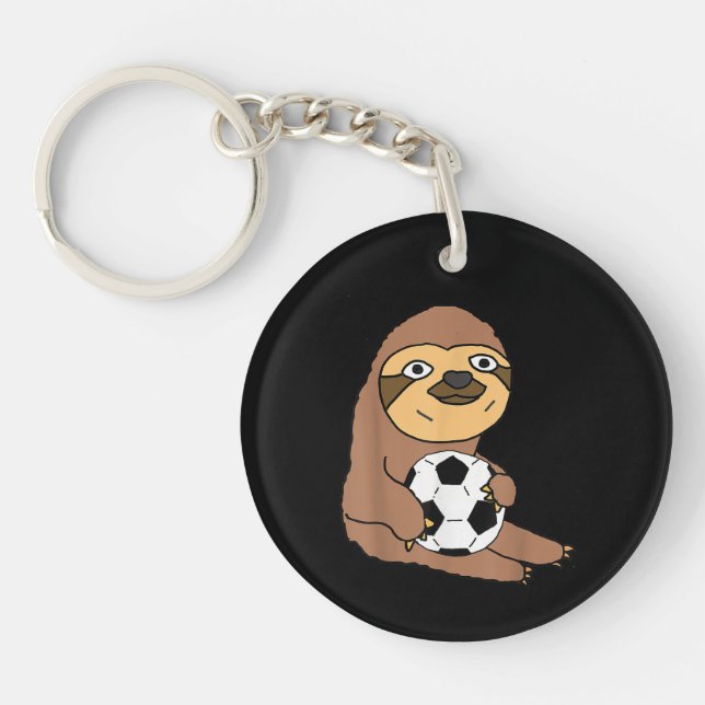 Funny Sloth Playing Soccer Schlüsselanhänger (Vorderseite)