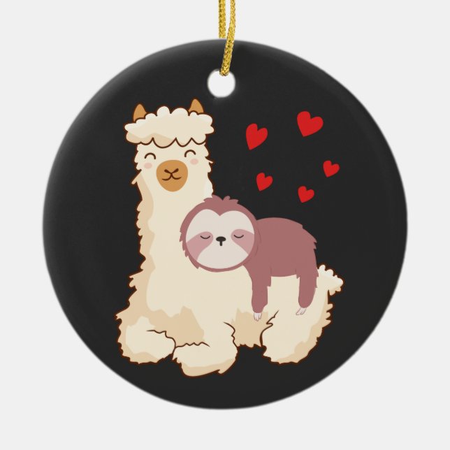 Funny Sloth Riding Llama Shirt funny Alpaca Hearts Keramik Ornament (Vorne)