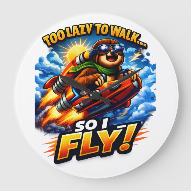 Funny Sloth Rocket Meme, Too Lazy to Walk So I Fly Große Wanduhr (Vorderseite)