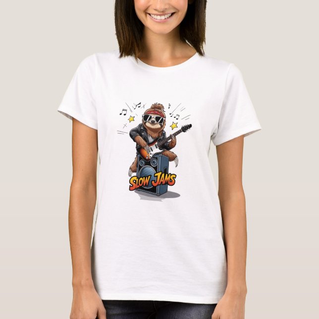 Funny Sloth Rockstar Animal Music Design T-Shirt (Vorderseite)
