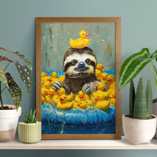 Funny Sloth Rubber Duck Pool Poster