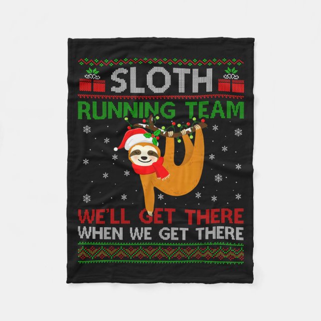 Funny Sloth Running Team Xmas Lights Ugly Sloth Ch Fleecedecke (Vorderseite)