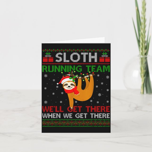 Funny Sloth Running Team Xmas Lights Ugly Sloth Ch Karte (Vorderseite)