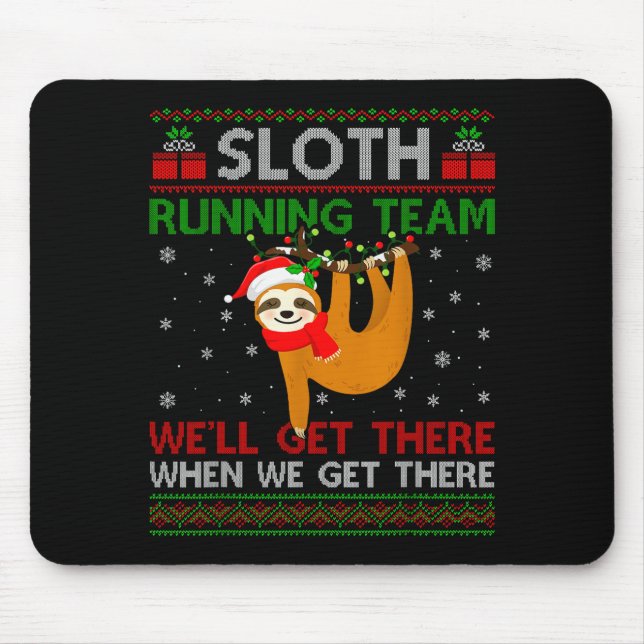 Funny Sloth Running Team Xmas Lights Ugly Sloth Ch Mousepad (Vorne)