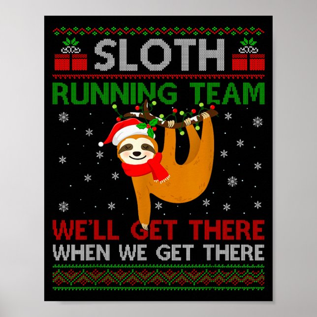 Funny Sloth Running Team Xmas Lights Ugly Sloth Ch Poster (Vorne)