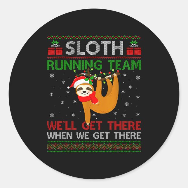 Funny Sloth Running Team Xmas Lights Ugly Sloth Ch Runder Aufkleber (Vorderseite)