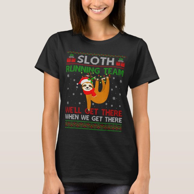 Funny Sloth Running Team Xmas Lights Ugly Sloth Ch T-Shirt (Vorderseite)