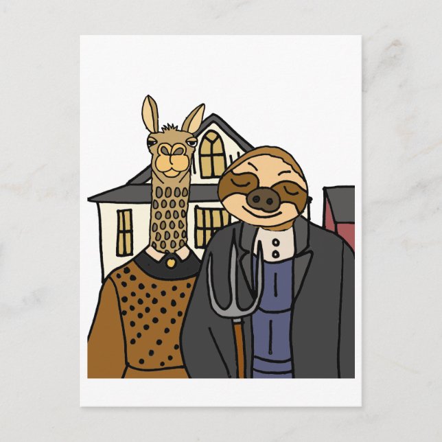 Funny Sloth und Llama American Gothwork Postkarte (Vorderseite)