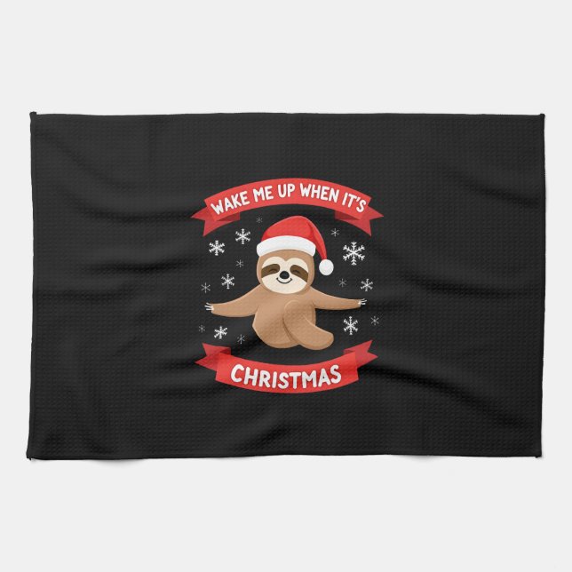 Funny Sloth wake me up when its Christmas Xmas Cut Geschirrtuch (Horizontal)