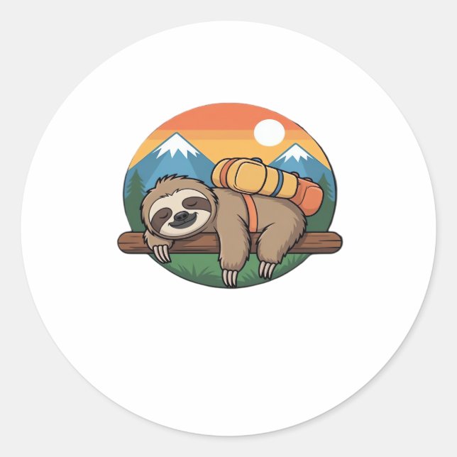 Funny Sloth Wandern Klassischer T - Shirt_1 Runder Aufkleber (Vorderseite)
