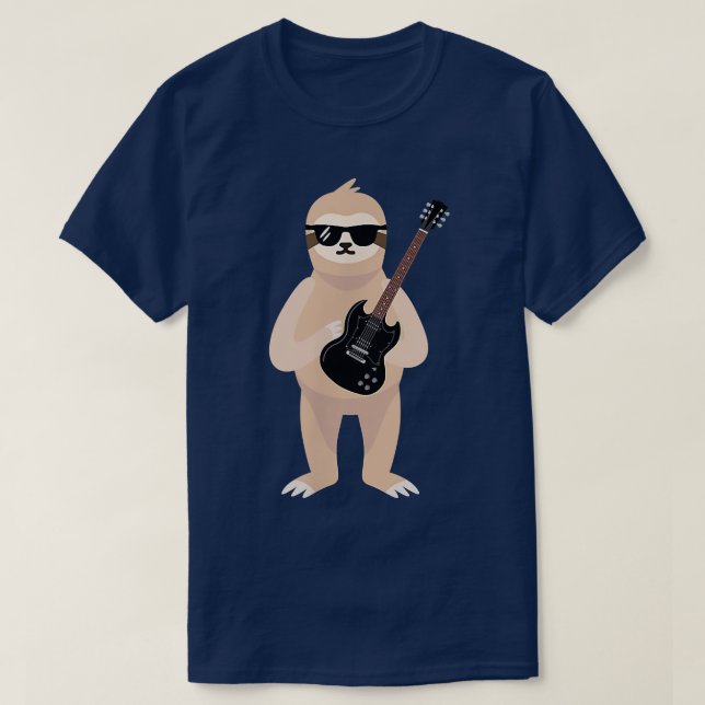 Funny Sloth Wearing Sonnenbrillen Playing Electric T-Shirt (Design vorne)