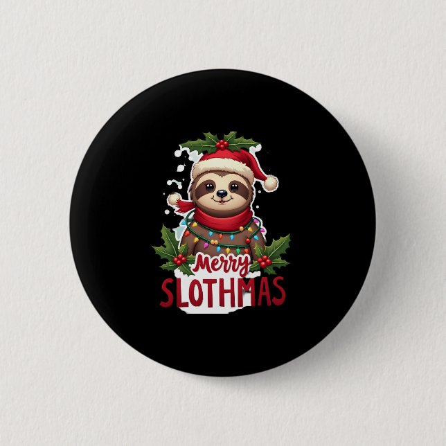 Funny Sloth Xmas Lights Merry Slothmas Sloth Chris Button (Vorderseite)