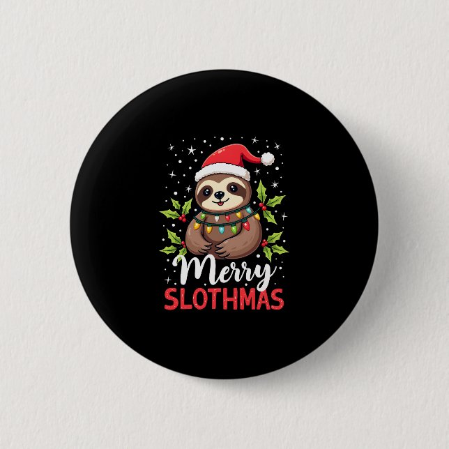 Funny Sloth Xmas Lights Merry Slothmas Sloth Chris Button (Vorderseite)