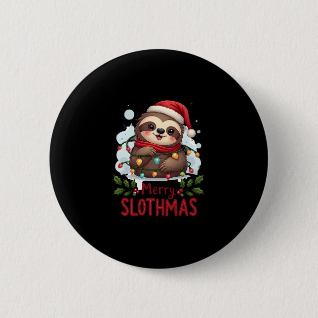 Funny Sloth Xmas Lights Merry Slothmas Sloth Chris Button (Vorderseite)