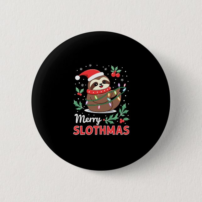 Funny Sloth Xmas Lights Merry Slothmas Sloth Chris Button (Vorderseite)