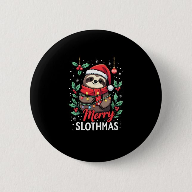 Funny Sloth Xmas Lights Merry Slothmas Sloth Chris Button (Vorderseite)