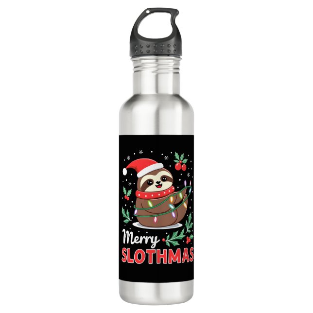 Funny Sloth Xmas Lights Merry Slothmas Sloth Chris Edelstahlflasche (Vorderseite)