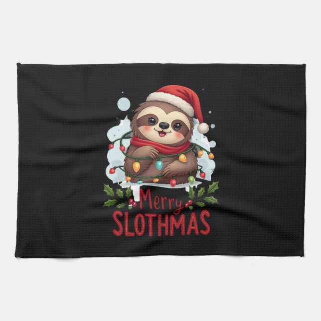 Funny Sloth Xmas Lights Merry Slothmas Sloth Chris Geschirrtuch (Horizontal)