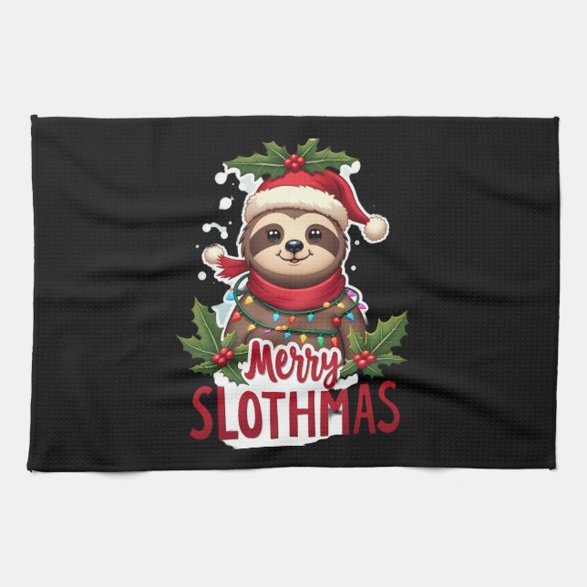 Funny Sloth Xmas Lights Merry Slothmas Sloth Chris Geschirrtuch (Horizontal)