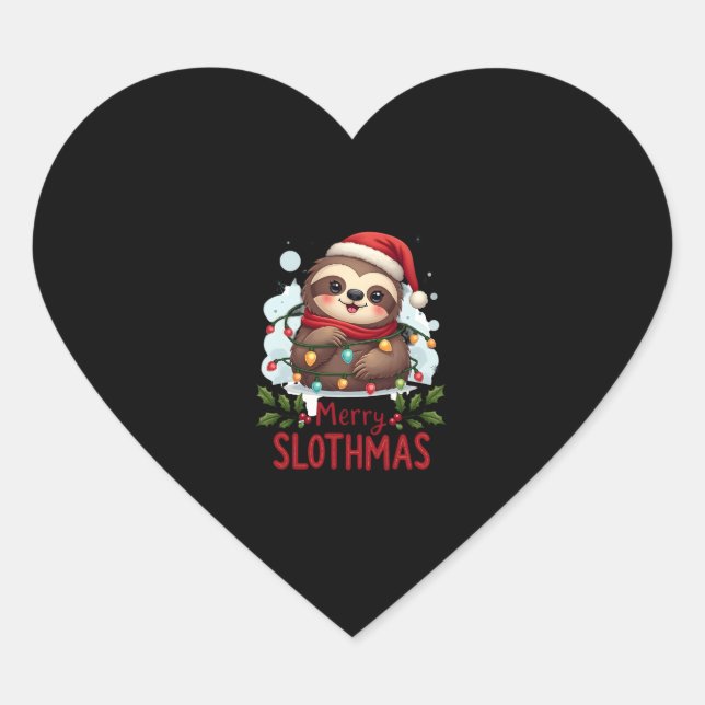 Funny Sloth Xmas Lights Merry Slothmas Sloth Chris Herz-Aufkleber (Vorderseite)