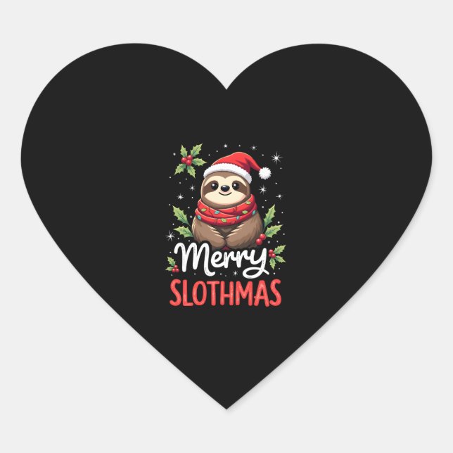 Funny Sloth Xmas Lights Merry Slothmas Sloth Chris Herz-Aufkleber (Vorderseite)