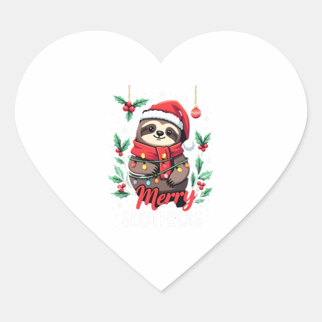 Funny Sloth Xmas Lights Merry Slothmas Sloth Chris Herz-Aufkleber (Vorderseite)