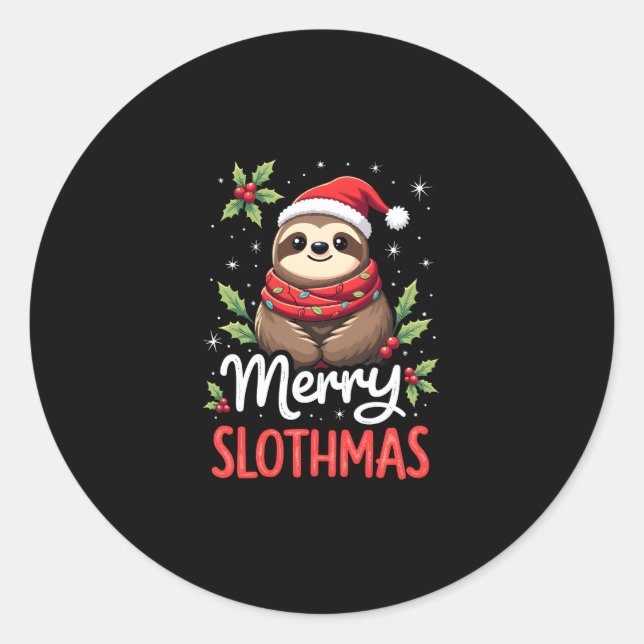 Funny Sloth Xmas Lights Merry Slothmas Sloth Chris Runder Aufkleber (Vorderseite)