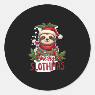Funny Sloth Xmas Lights Merry Slothmas Sloth Chris Runder Aufkleber