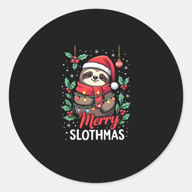 Funny Sloth Xmas Lights Merry Slothmas Sloth Chris Runder Aufkleber (Vorderseite)