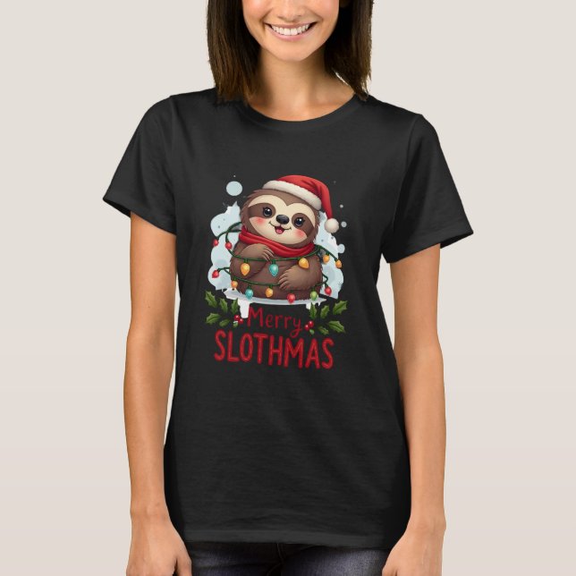 Funny Sloth Xmas Lights Merry Slothmas Sloth Chris T-Shirt (Vorderseite)