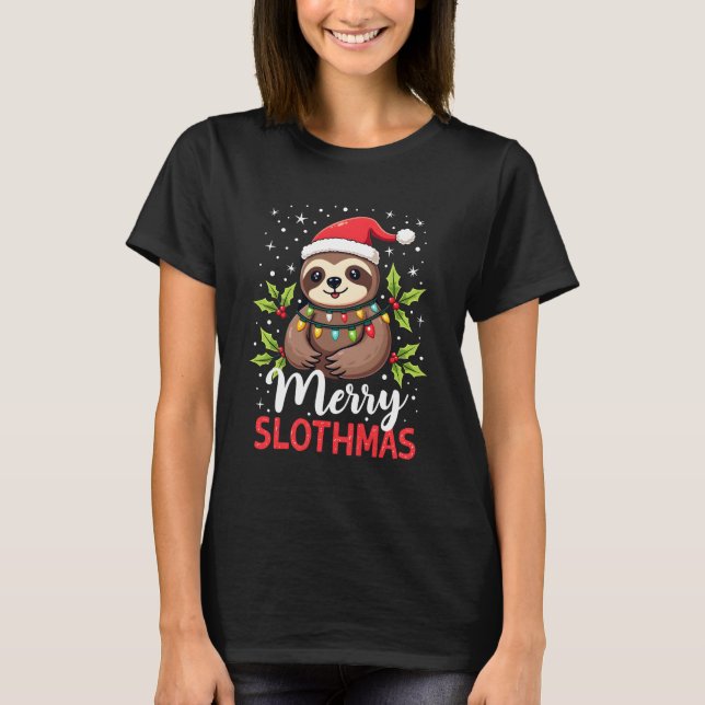 Funny Sloth Xmas Lights Merry Slothmas Sloth Chris T-Shirt (Vorderseite)