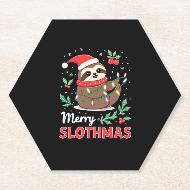 Funny Sloth Xmas Lights Merry Slothmas Sloth Chris Untersetzer (Vorderseite)