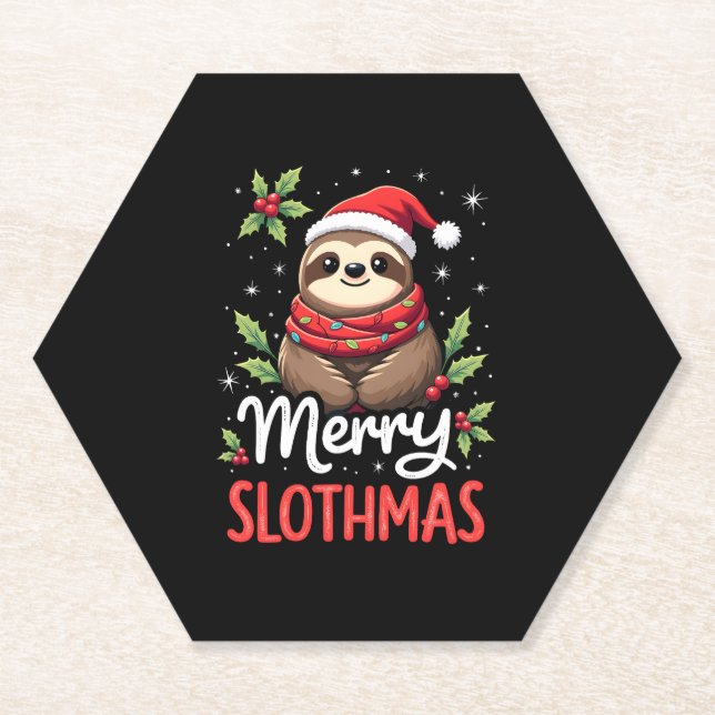 Funny Sloth Xmas Lights Merry Slothmas Sloth Chris Untersetzer (Vorderseite)