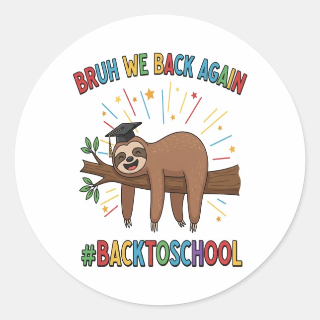 Funny Sloth Zurück zur Schule Runder Aufkleber (Vorderseite)