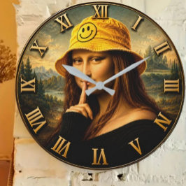Funny Smiley Mona Lisa  Happy Bucket Hat Renaissan Große Wanduhr