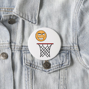 Funny Smirking Basketball Face Dunking Button