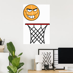 Funny Smirking Basketball Face Dunking Poster