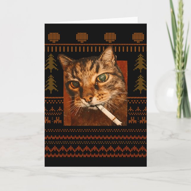 Funny Smoking Cat Meme Christmas Ugly For Men Wome Karte (Vorderseite)