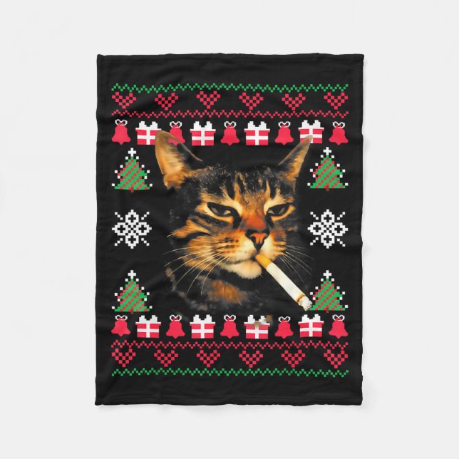 Funny Smoking Cat Meme Ugly Christmas Sweater For  Fleecedecke (Vorderseite)