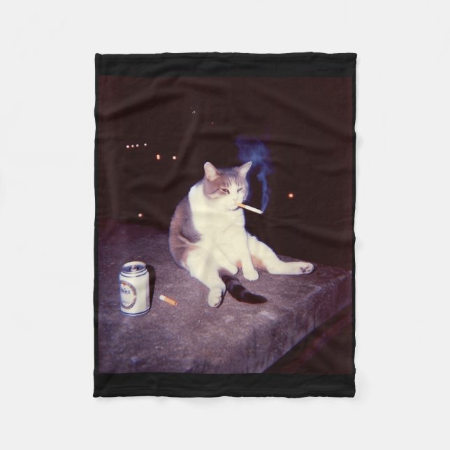 Funny Smoking Meme Cigarette Kitten Brainrot Alber Fleecedecke (Vorderseite)