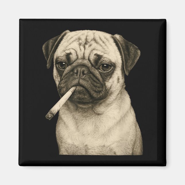 Funny Smoking Pug Dog Cigarette Gen Z Meme Graphic Magnet (Vorne)