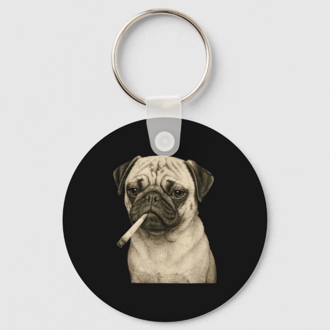 Funny Smoking Pug Dog Cigarette Gen Z Meme Graphic Schlüsselanhänger (Vorderseite)