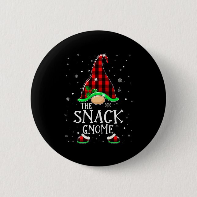 Funny Snack Gnome Buffalo Plaid Matching Christmas Button (Vorderseite)