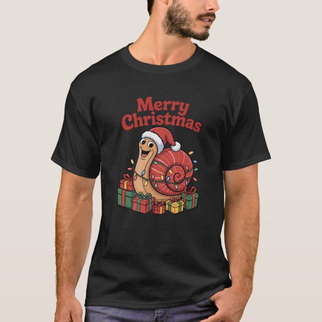 Funny Snail Santa Hat Animals Lovers Ugly Christma T-Shirt (Vorderseite)