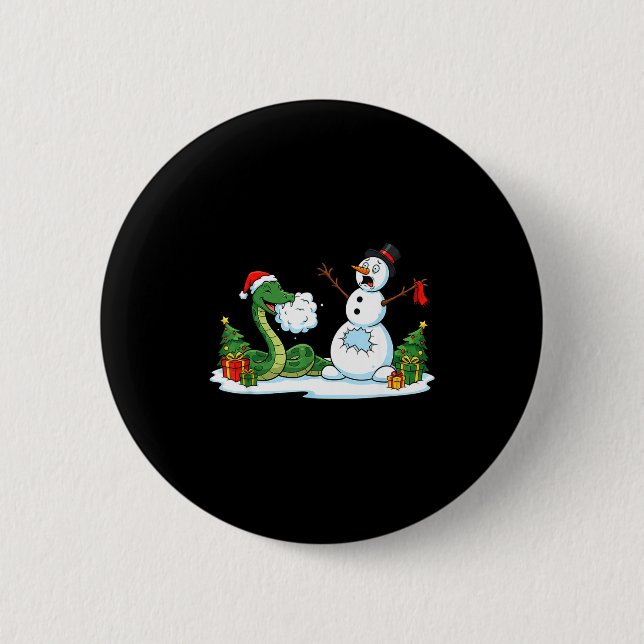 Funny Snake Snowman Christmas Tree Xmas Womens Men Button (Vorderseite)