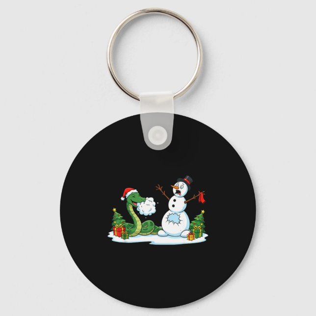 Funny Snake Snowman Christmas Tree Xmas Womens Men Schlüsselanhänger (Vorderseite)