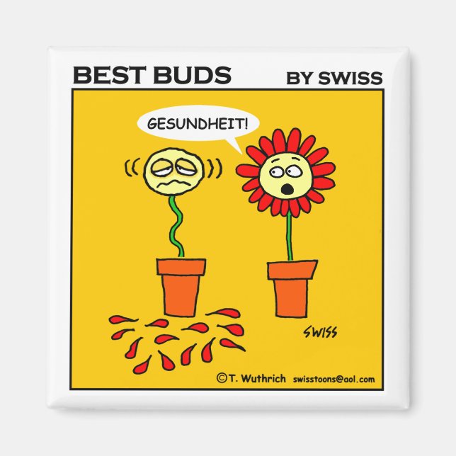 Funny Sneezing Flower Allergy Cartoon Cute Magnet (Vorne)