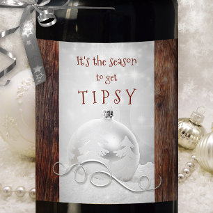 Funny Snow Silver Rustic Dark Wood Weihnachten Weinetikett