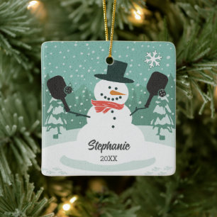 Funny Snowman Custom Pickleball Ornement de Noël